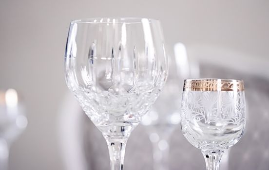 Crystal glasses as luxury table glassware and bohemian glass des