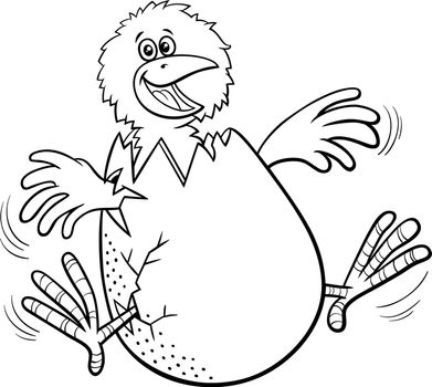 cartoon little chick hatching from egg coloring book page