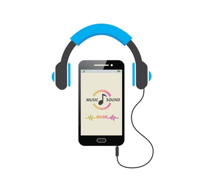 playing music in smartphone with earphone icon illustration vect