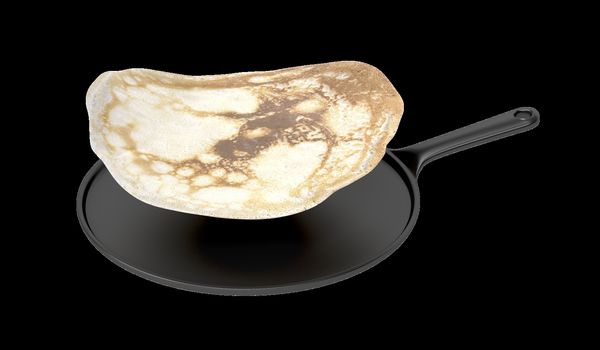 Frying pan with flying pancake