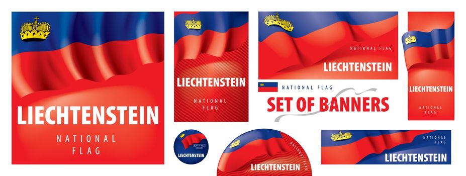 Vector set of banners with the national flag of the Liechtenstein