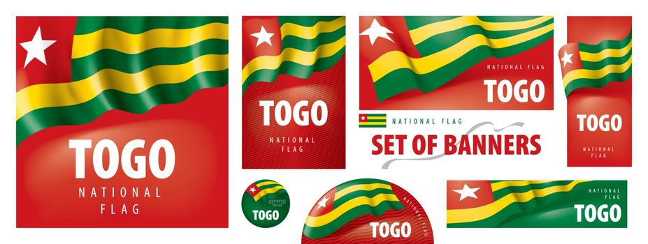 Vector set of banners with the national flag of the Togo