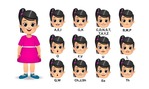 girl mouth animation and Alphabet pronunciation set
