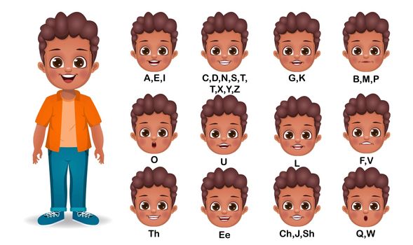 teen boy mouth animation and Alphabet pronunciation set