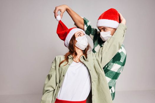 merry couple christmas new year fun medical masks holiday