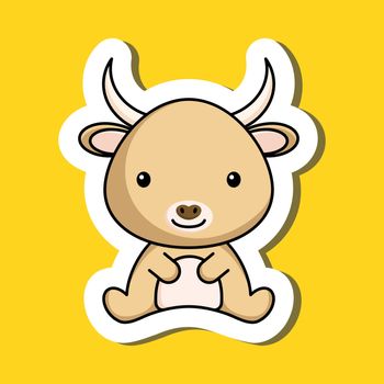 Cute cartoon sticker little yak logo template. Mascot animal cha