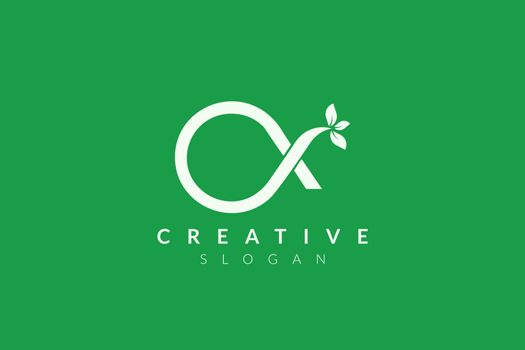 Monogram logo design combining letter O and X and leaves. Simple and modern vector design for business brand and product