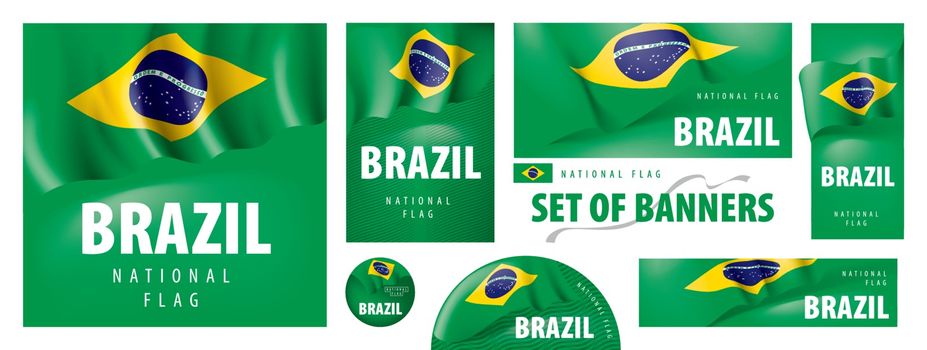 Vector set of banners with the national flag of the Brazil