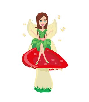 Beautiful fairy sitting on a toadstool