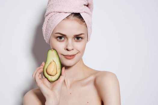 smiling woman cropped view clean skin spa treatments cosmetics avocado