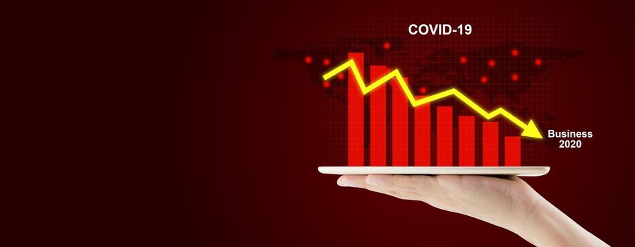 Recession of economic global, economy crisis from impact covid-19, business and financial, finance and analysis stock from pandemic of coronavirus, graph and chart, banner website.