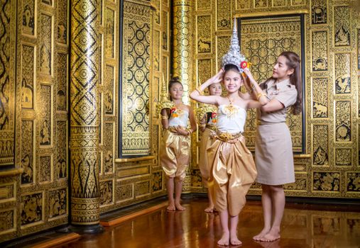 Thai traditional dress. Actors performs Thai ancient dancing Art of Thai classical dance in Thailand