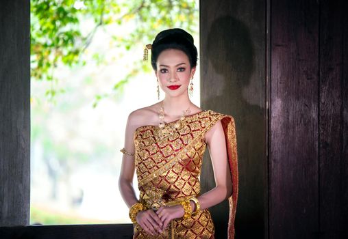 Thai traditional dress. Actors performs Thai ancient dancing Art of Thai classical dance in Thailand