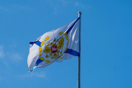 Flag of the Commander of the Russian Navy on the Admiralty building in St. Petersburg.
