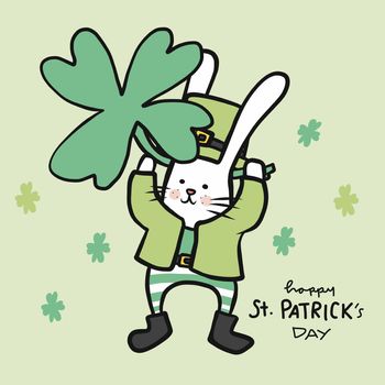 Happy St. Patrick's Day white rabbit cartoon vector illustration