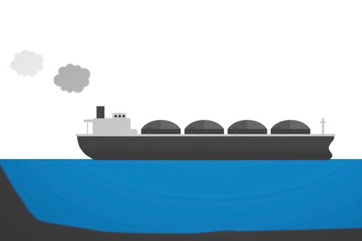 Transportation of liquefied gas on tanker. Illustration of the hydrocarbon transportation scheme.