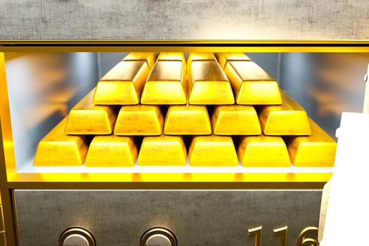 Gold bars in the banks bank cell.