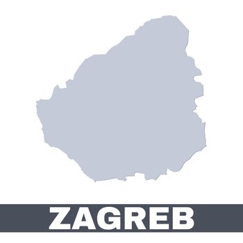 Zagreb outline map. Vector map of Zagreb city area borders with shadow
