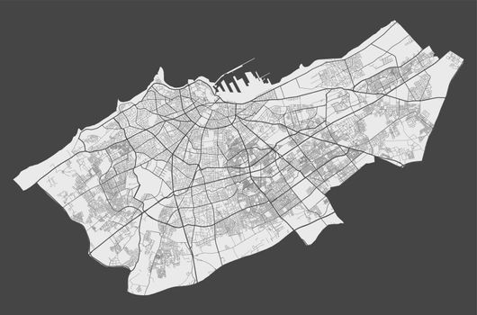 Detailed map of Casablanca city, Cityscape. Royalty free vector illustration.