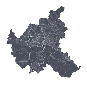 Hamburg map. Detailed map of Hamburg city poster with streets. Dark vector.