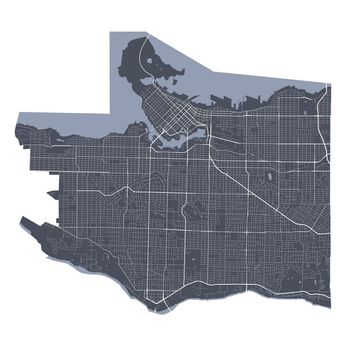Vancouver map. Detailed map of Vancouver city poster with streets. Cityscape vector.
