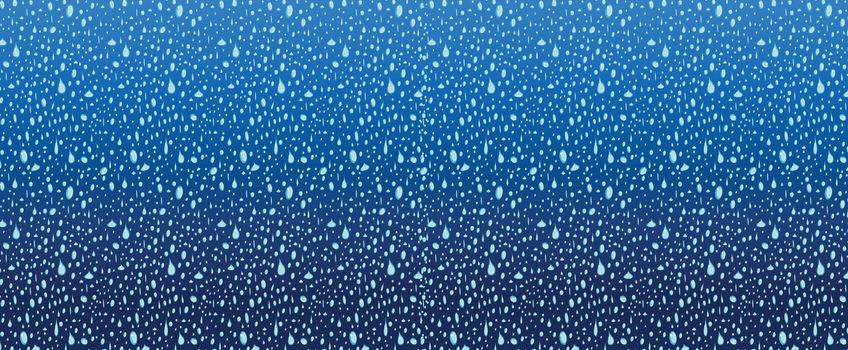Water drops on blue background, top view. Vector.
