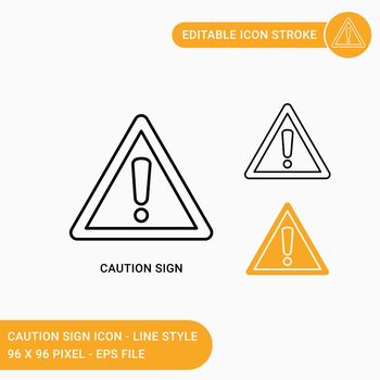 Caution sign icons set vector illustration with icon line style. Yellow caution with exclamation mark concept. Editable stroke icon on isolated white background for web design, user interface, and mobile application
