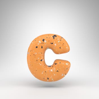 Letter C lowercase on white background. 3D letter with orange terrazzo pattern texture.
