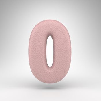 Number 0 on white background. Pink leather 3D number with skin texture.