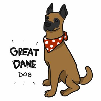 Great Dane dog wear red scarf cartoon vector illustration
