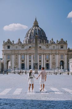 St. Peter's Basilica in the morning from Via della Conciliazione in Rome. Vatican City Rome Italy. Rome architecture and landmark. St. Peter's cathedral in Rome. Italian Renaissance church.