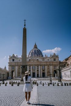 St. Peter's Basilica in the morning from Via della Conciliazione in Rome. Vatican City Rome Italy. Rome architecture and landmark. St. Peter's cathedral in Rome. Italian Renaissance church.