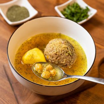Tasty meat soup, bozbash with potato