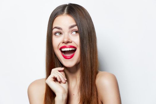 Sexy woman laughing emotion clear skin