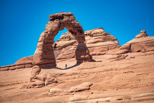 Upward view of Delicate Arch in the Arches National park, Utah in summer season