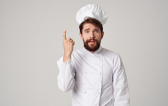 male chef professional work purchasing emotions isolated background