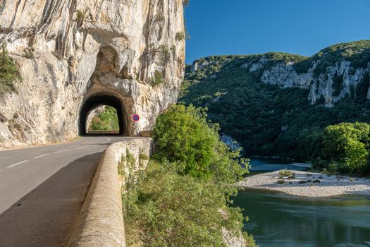 Ardeche France,view of Narural arch in Vallon Pont D'arc in Ardeche canyon in France