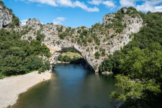 Ardeche France,view of Narural arch in Vallon Pont D'arc in Ardeche canyon in France