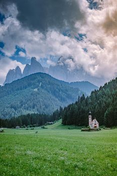 Dolomites Italy, Santa Magdalena Village in Dolomites area Italy Val di Funes