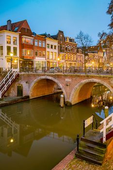 Traditional houses on the Oudegracht Old Canal in center of Utrecht, Netherlands Holland