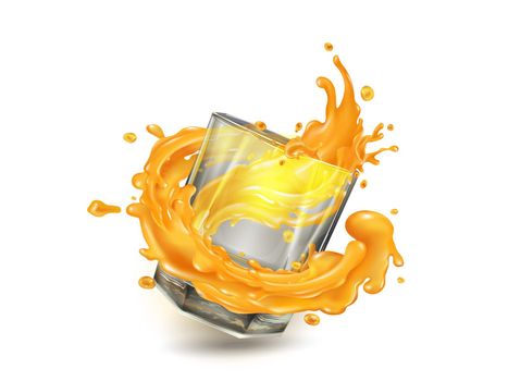 Falling glass with a splash of orange juice.