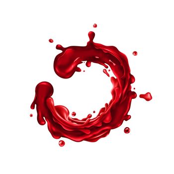 Cherry juice splash circle on a white background