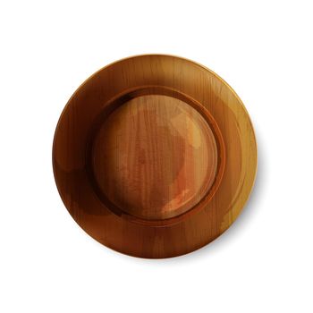 Empty wooden plate on a white background.