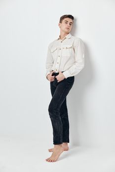man in white shirt black pants fashion casual clothing Studio Model