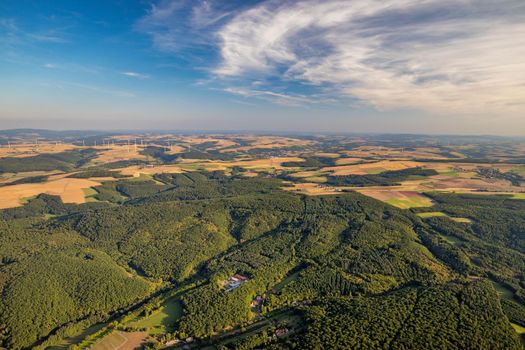 Aerial view at a landscape in Germany, Rhineland Palatinate