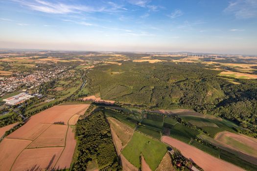 Aerial view at a landscape in Germany, Rhineland Palatinate