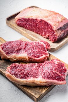 Kansas city raw organicbeef steak, on white background