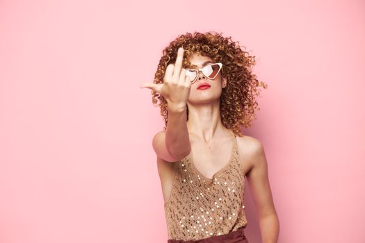 woman Middle finger aggression anger fashion clothes background