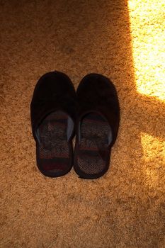 Home slippers on the carpet