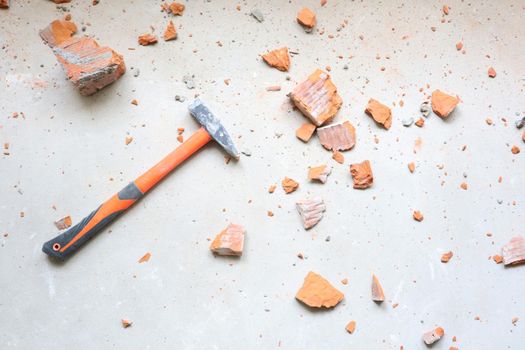 Hammer on construction debris